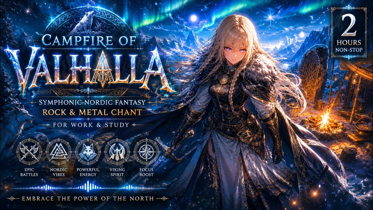【Playlist】🔥Campfire of Valhalla ⚔️ Symphonic Nordic Fantasy Rock & Metal Chant for Work & Study ❄️🌲