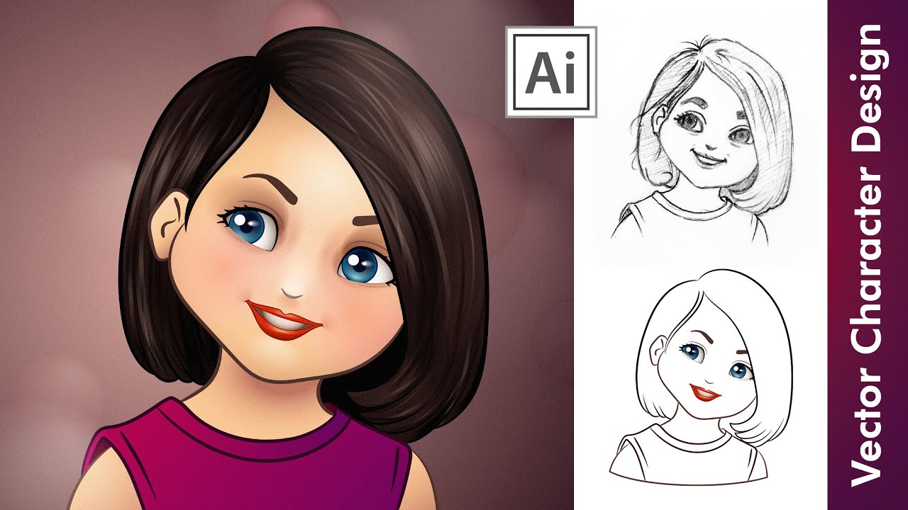 Female Character Design - Digital Vector Drawing in Adobe Illustrator