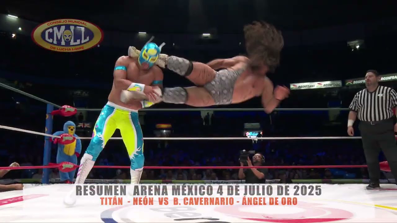 CMLL - TITÁN  - NEÓN  VS  B. CAVERNARIO - ÁNGEL DE ORO / ARENA MÉXICO/04-07-25