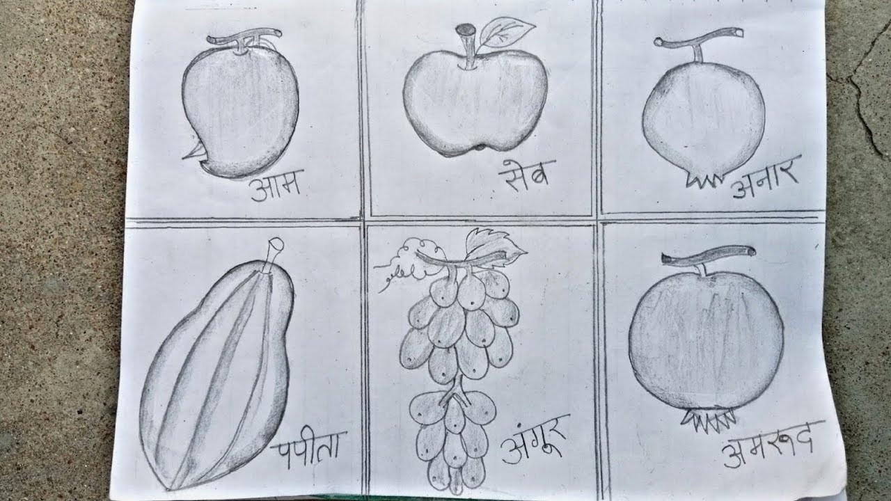 6 different types of fruits drawing easy/how to different fruits hand drawing 5 minut mein banana s.