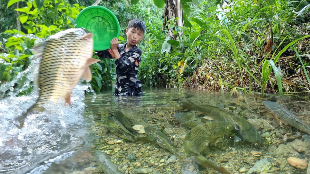 Nam's inspirational way of catching fish. Nam's helps the boy stuck in the middle of the water