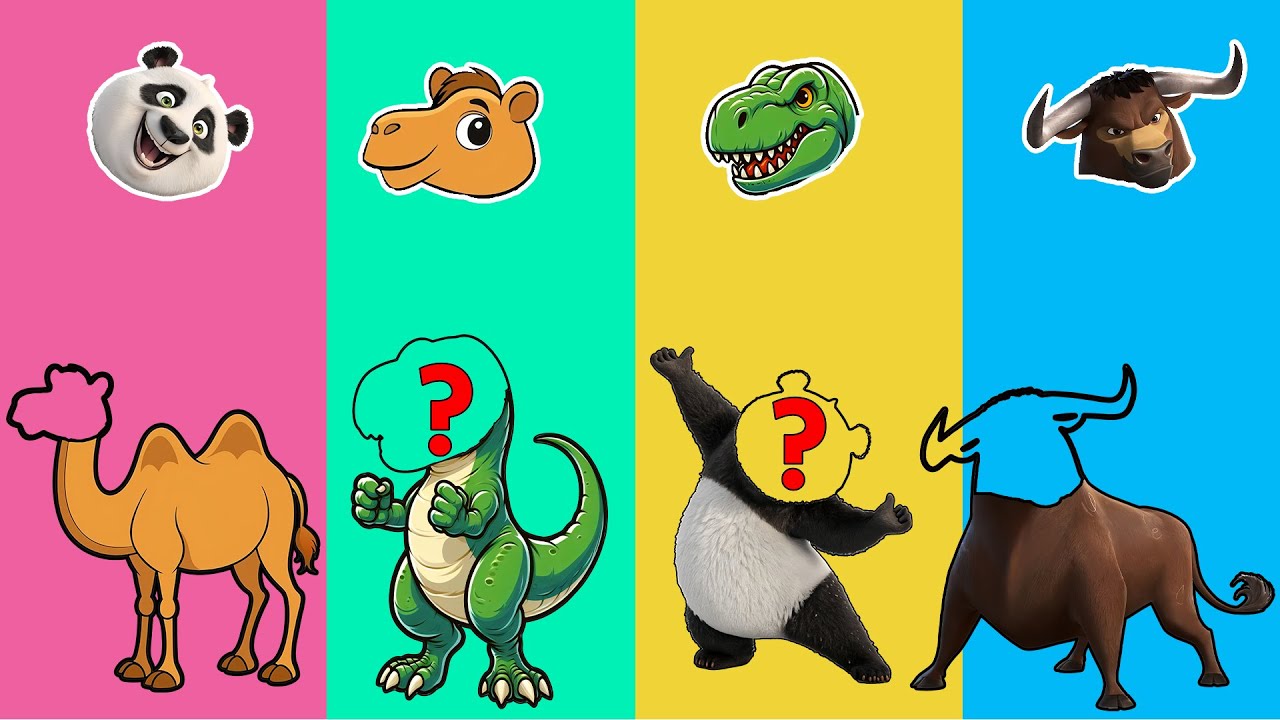 Match the Right Animal Head! 🐼🦖🐫 Can You Do It? 🤔🎯 | Animal Puzzle Challenge!