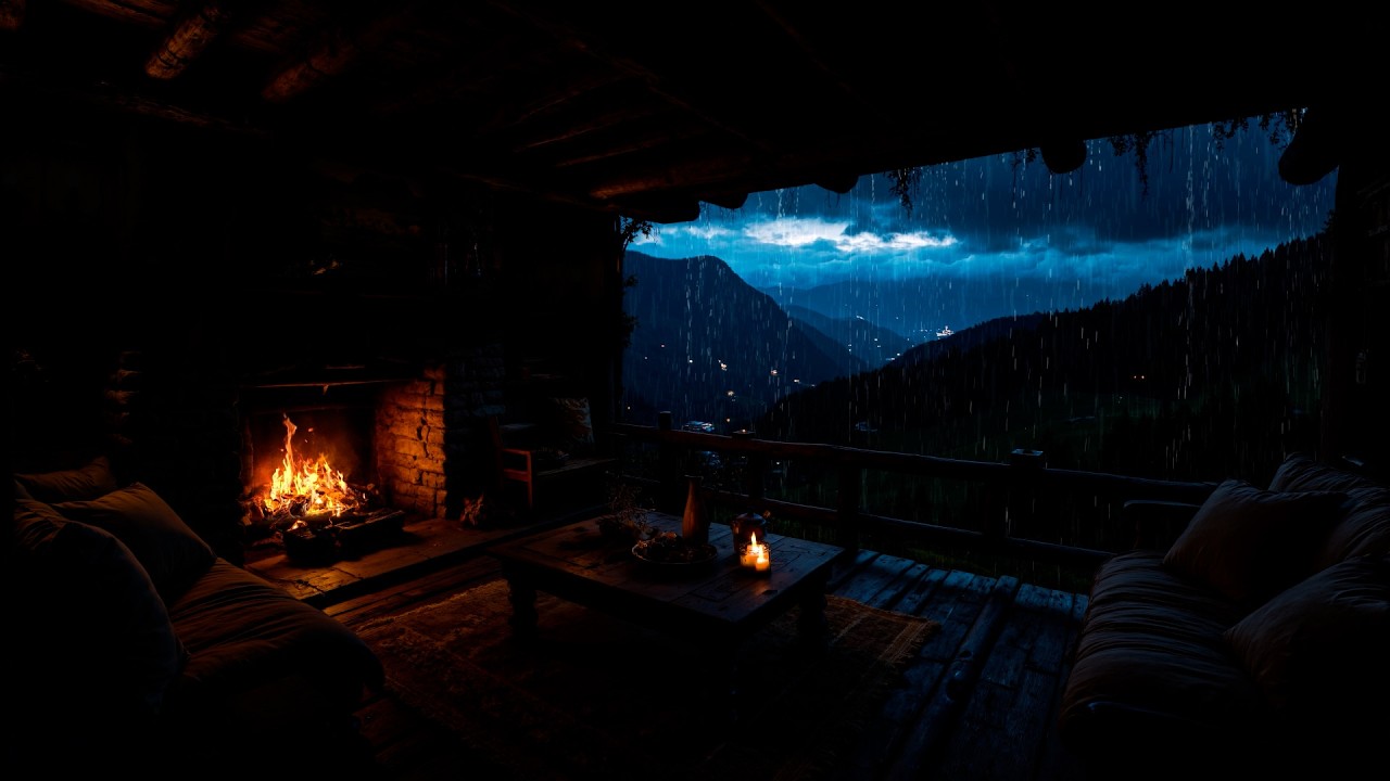 Rainy Porch Ambience 🌧️ Thunder, Rain & Crackling Fire Sounds for Deep Sleep and Stress Relief