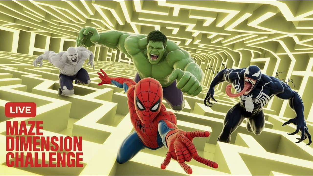 LIVE: Spiderman vs Hulk vs Venom – The Maze Dimension Challenge! 🔥 Who Survives? 