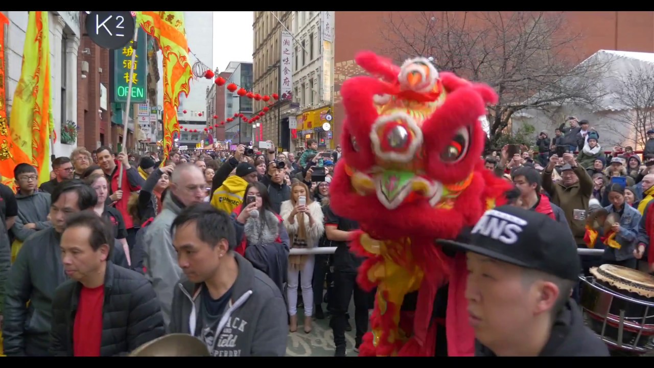 Manchester Chinese New Year 2018 - Walk around China-town with Dragons Lions Unicorns