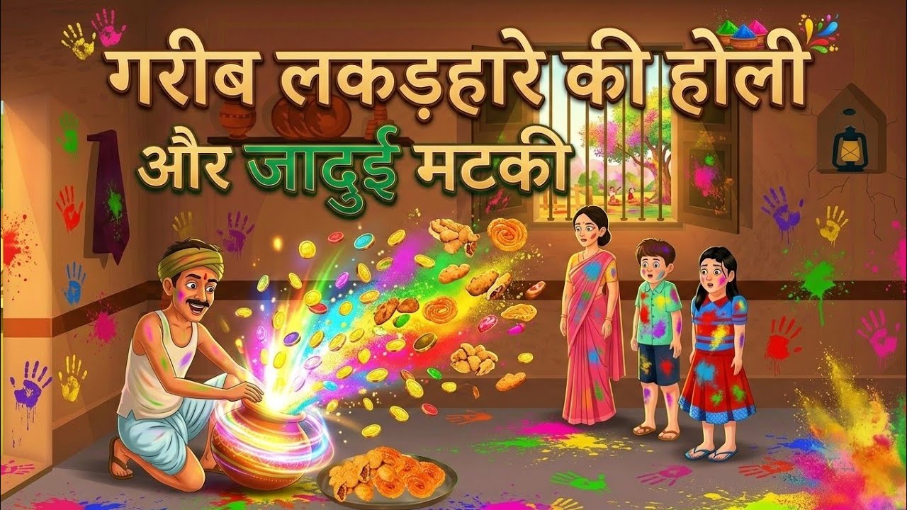 गरीब लकड़हारे की होली।Hindi kahaniya.cartoon in hindi.Gareeb lakadhare ki holi aur jadui matki.