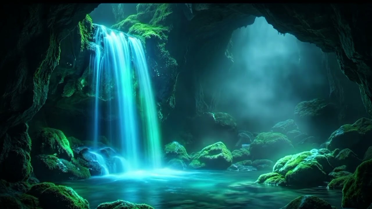 Mystical Waterfall in Hidden Cave | Crystal Clear Water Sounds for Sleep & Focus