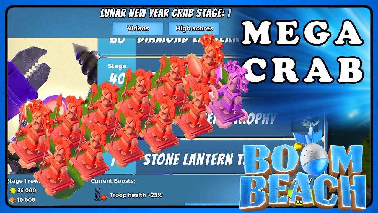 Boom Beach: Lunar Mega Crab Stage 1 to 100 with 10 TD Statues