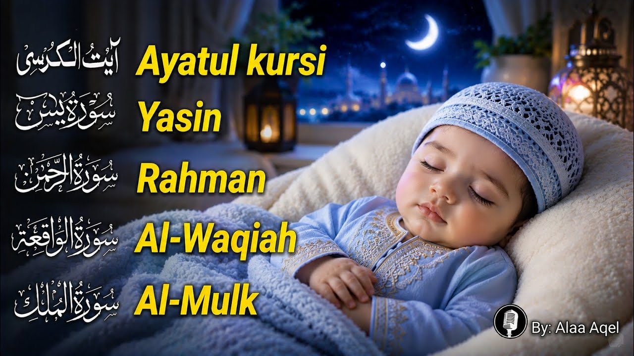 Beautiful Quran Before Sleep | Al-Fatiha,Ayatul Kursi,Surah Ar-Rahman, Al-Mulk, Yasin - Alaa yaseer