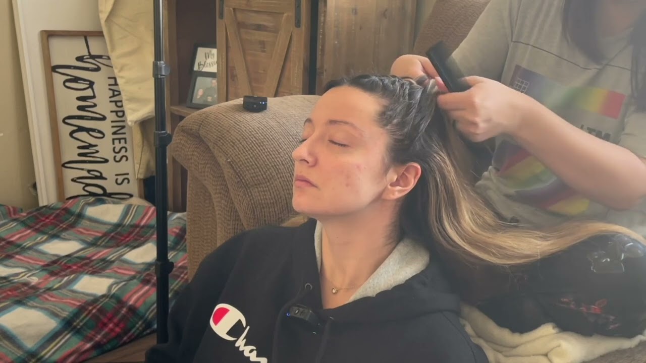 ASMR // Braiding My Sister's Hair for Work | Sectioning, Brushing, Home Envirionment