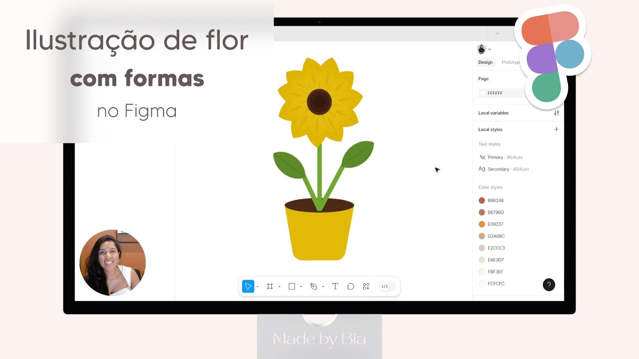 Ilustração de flor no Figma com formas geométricas e operações booleanas