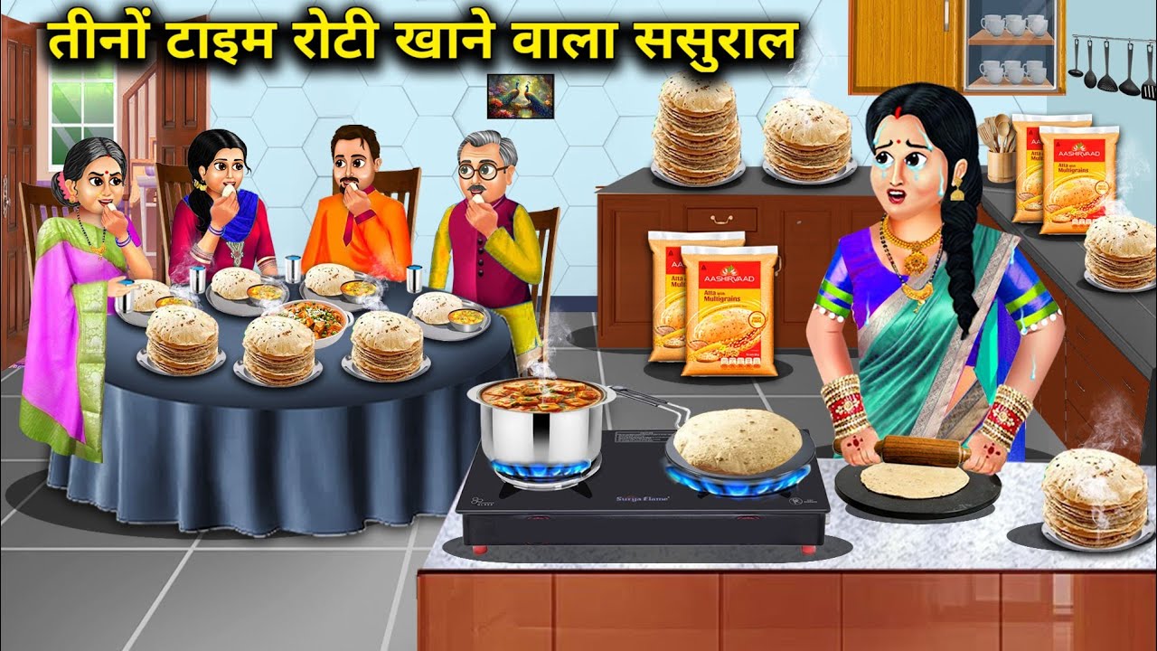 तीनों टाइम रोटी खाने वाला ससुराल|| cartoon videos|| In-laws who eat roti three times a day