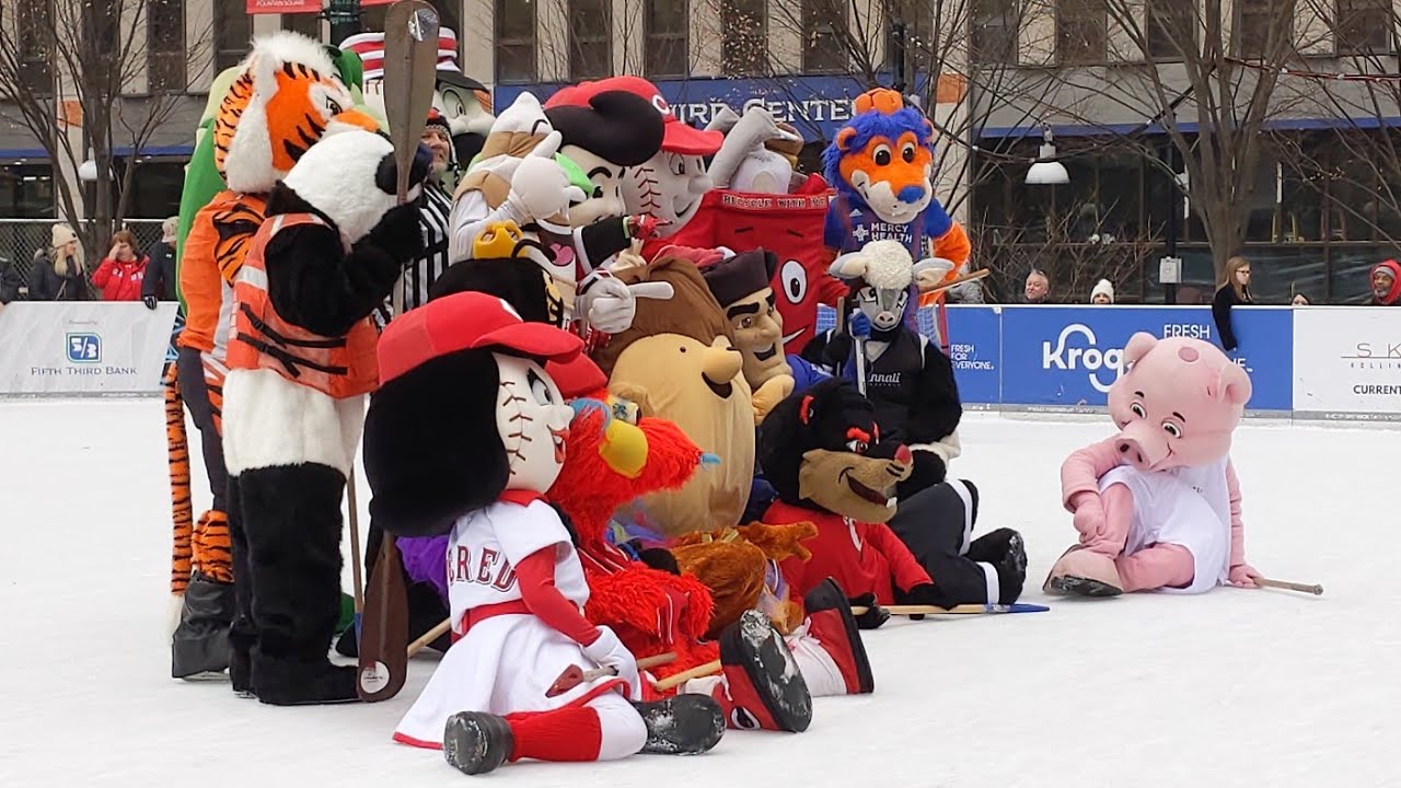 Mascot Broom Ball at Fountain Square Ice Rink - Family Adventures