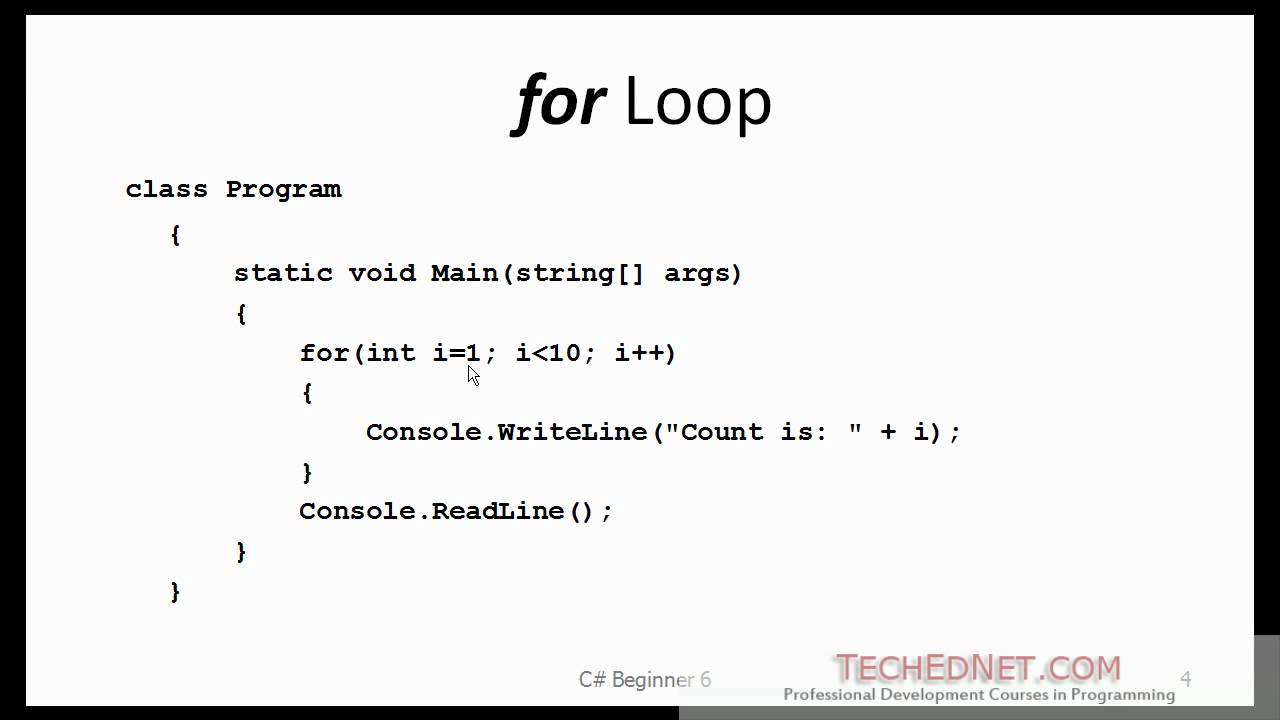 C# Beginner 5 - Loops (for, while, do...while)