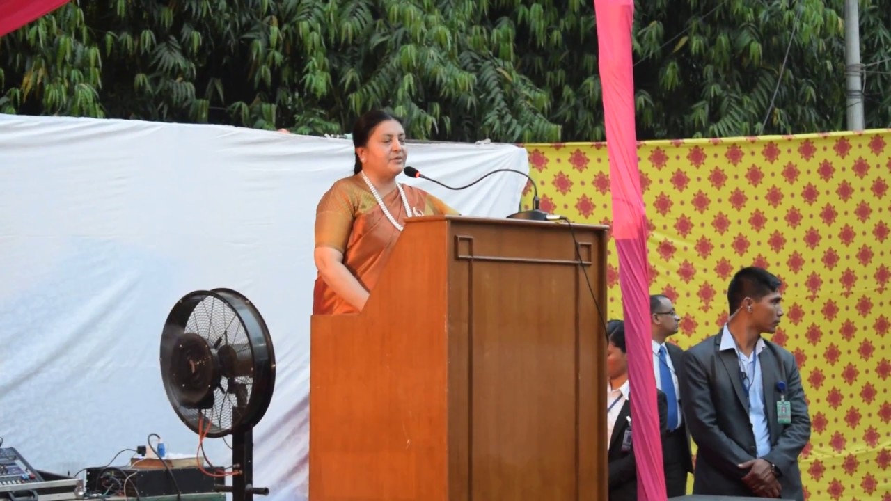 President of Nepal Bidhya Devi Bhandari addressing to the Nepali Community at Nepal Embassy