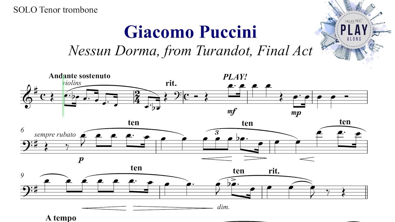 Play-Along for TROMBONE: NESSUN DORMA 🧧👸🎶 (no metronome & different tempos available)