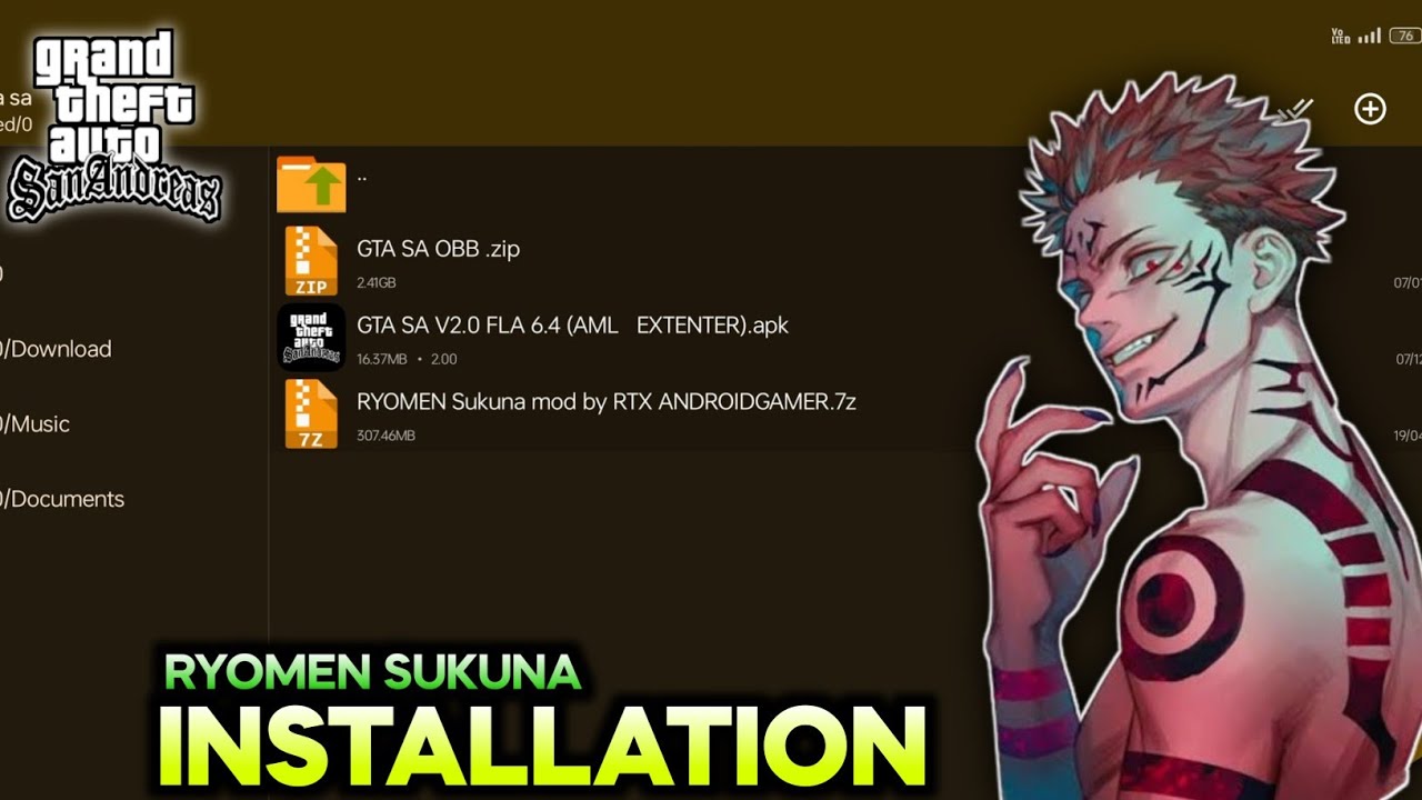 Installation RYOMEN SUKUNA MOD- Gta Sa Android |  Sukuna Mod Gta San Andreas | RTX ANDROIDGAMER