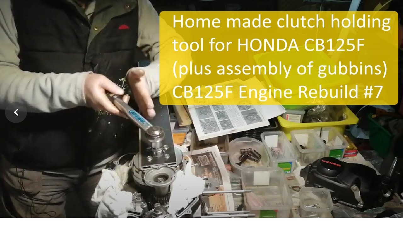 CB125F Engine #7: alternator rotor, starter gear, retainer clips, & DIY clutch nut holding tool etc