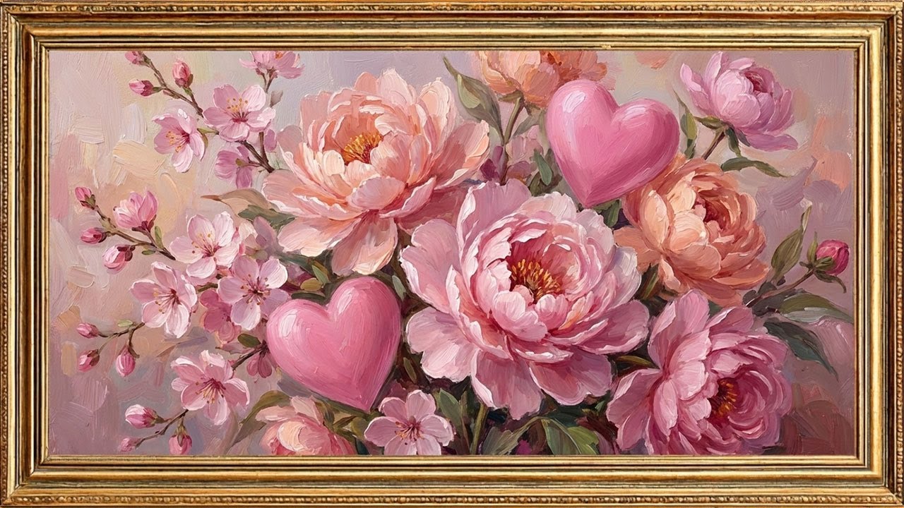 Valentine's Day Pink Floral Art by SSM Art 💖 4K Romantic Love Frame | TV Screensaver No Sound