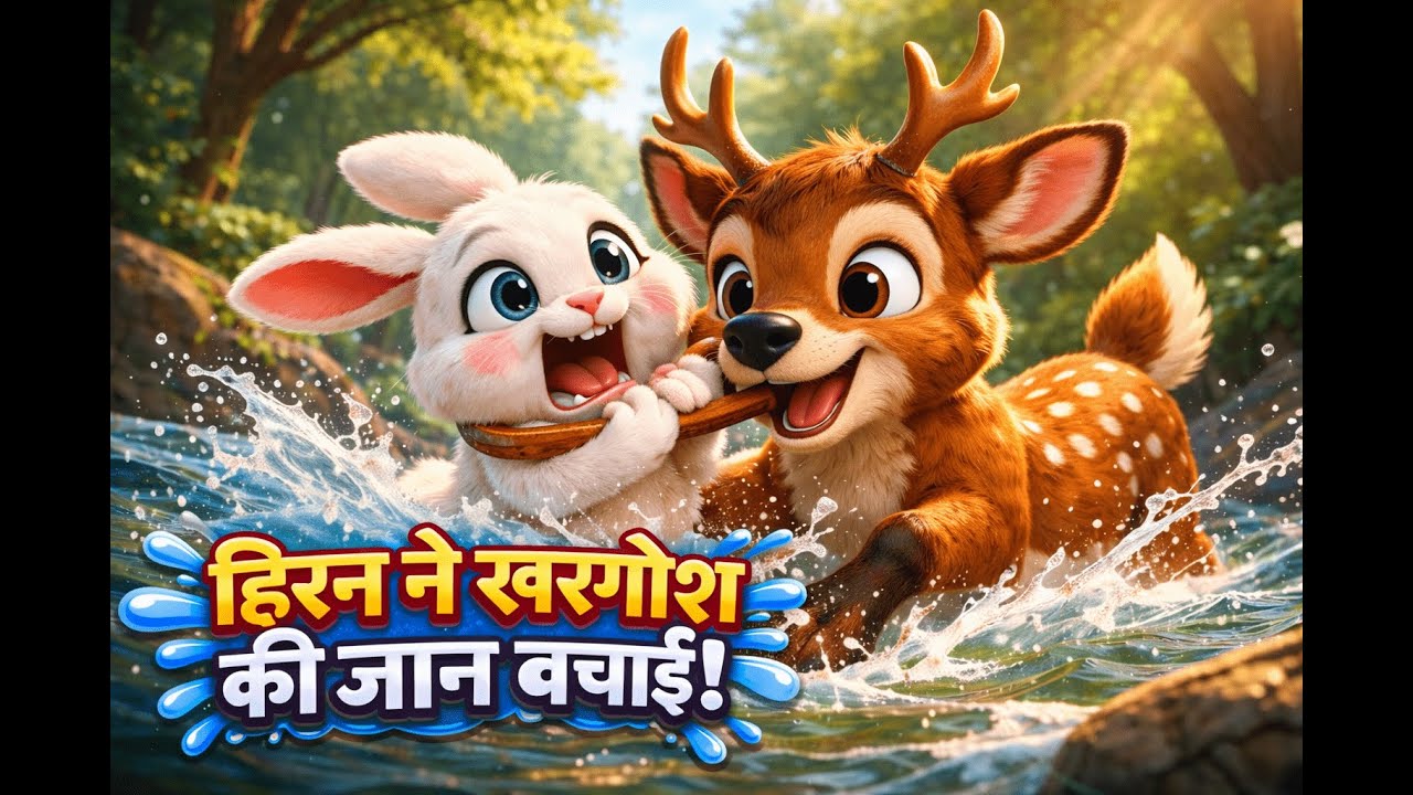 हिरण ने खरगोश को डूबने से बचाया #shortvideo #cartoonvideo 