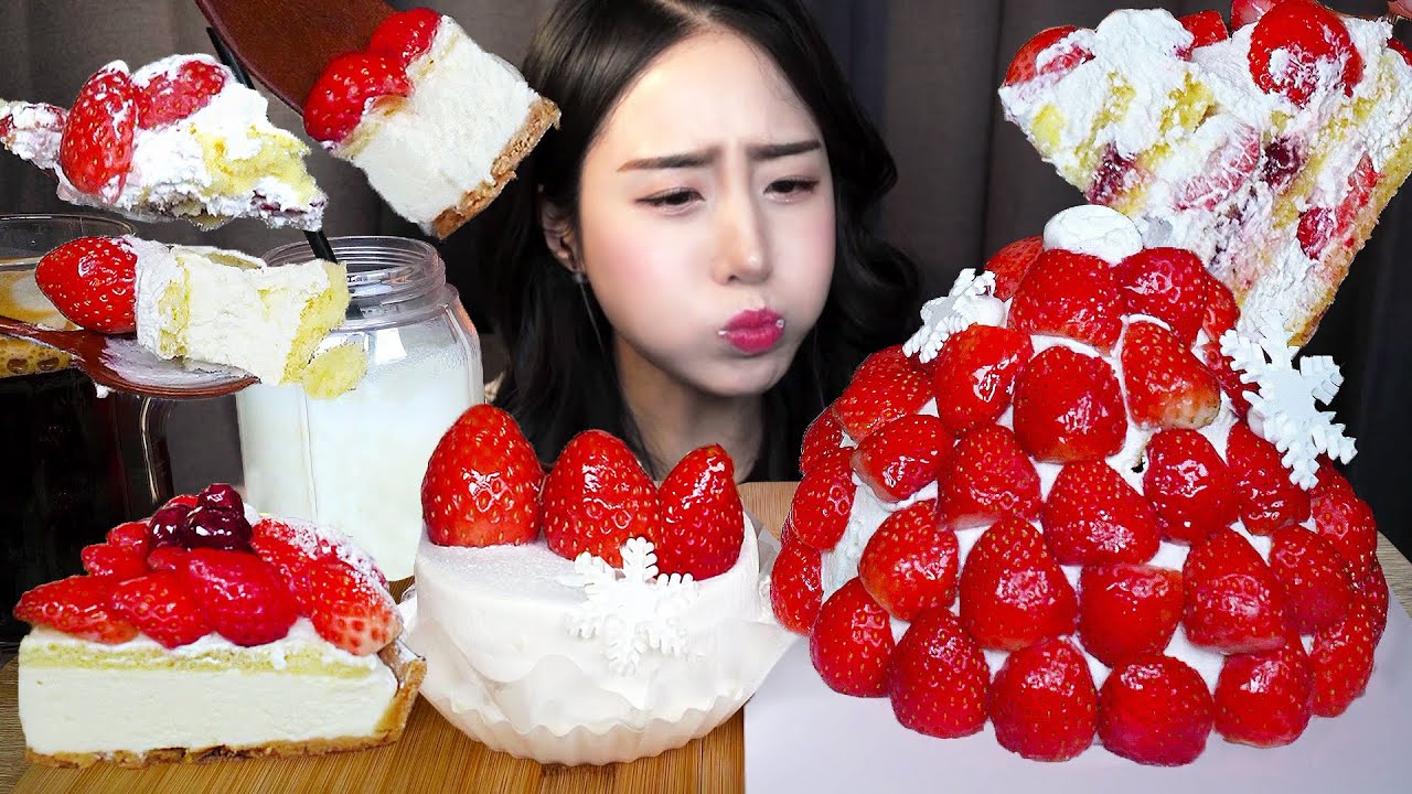 🍰 Клубничный Кекс ASMR МукбангㅣСырный пирог Десерт Поедание звукаㅣDessert Cake Mukbang