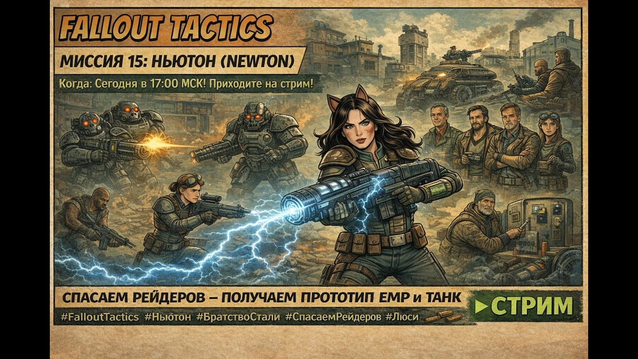 Fallout Tactics | Люси спасает рейдеров. Ньютон, прототип EMP и танк в подарок 😼⚡🔥 | Миссия 15