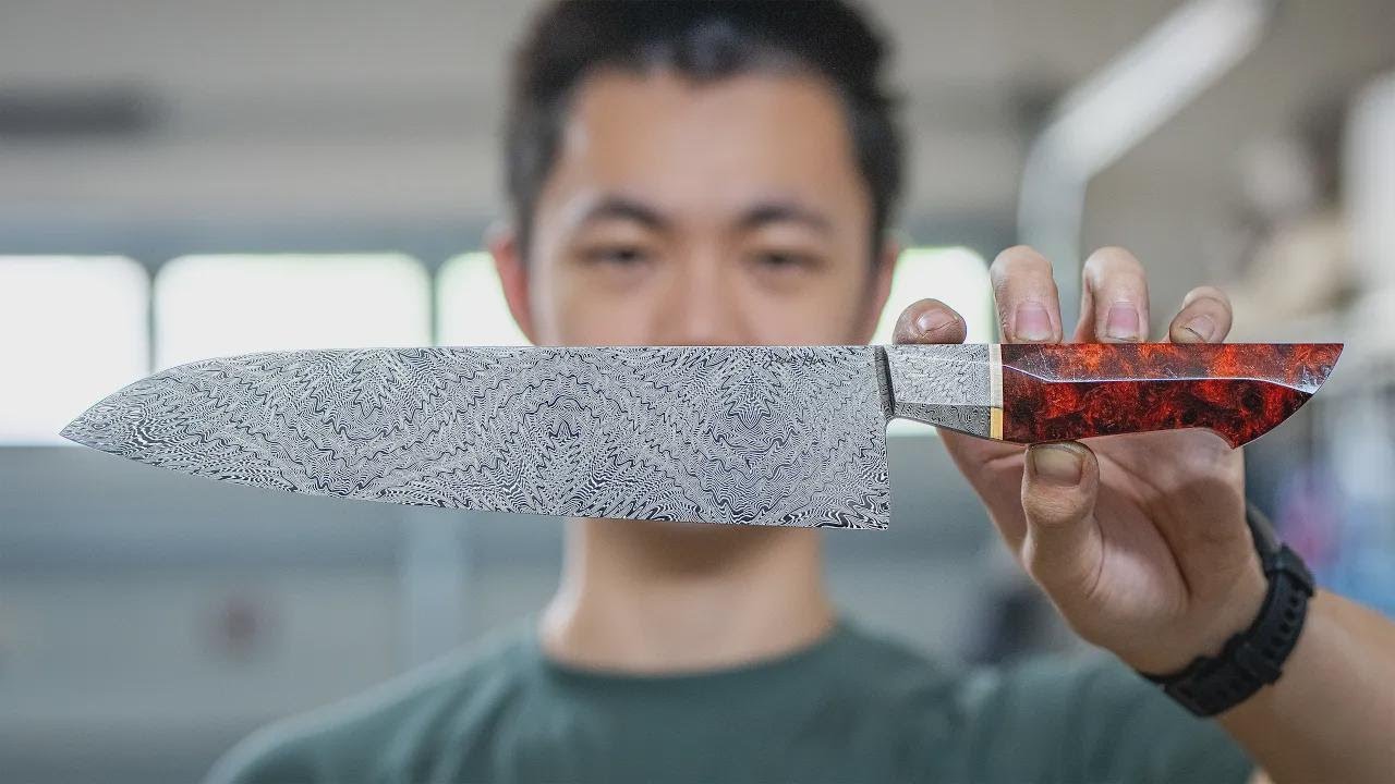 Как я делаю кухонный нож из калейдоскопной дамасской стали
