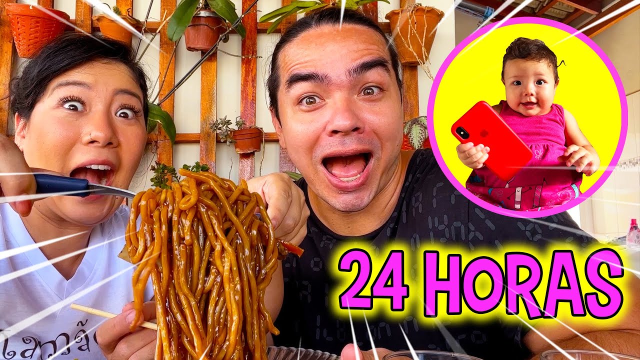 24 HORAS SÓ COMENDO COMIDA DO APLICATIVO QUE A EMY DECIDIU | Maru e Bomba