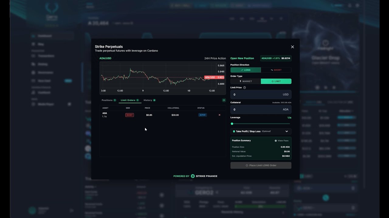 Gero Dashboard x Strike Finance | First Cardano Wallet with Perpetuals Trading