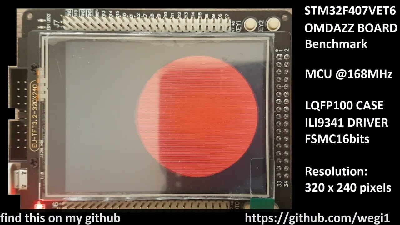 STM32F407VET6 OMDAZZ BENCHMARK ILI9341 FSMC