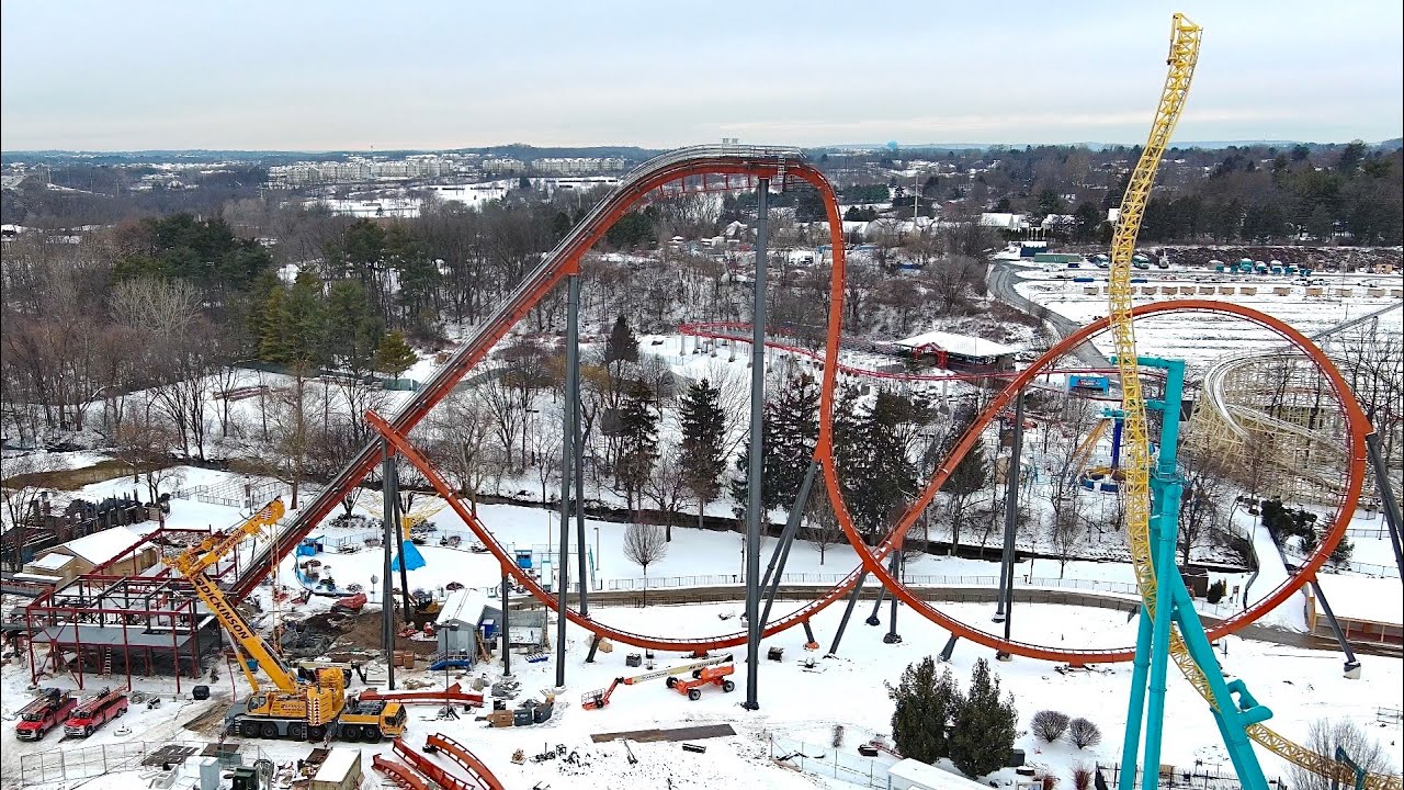 Iron Menace Drone Footage Construction 4K NEW ROLLER COASTER Dorney Park, PA
