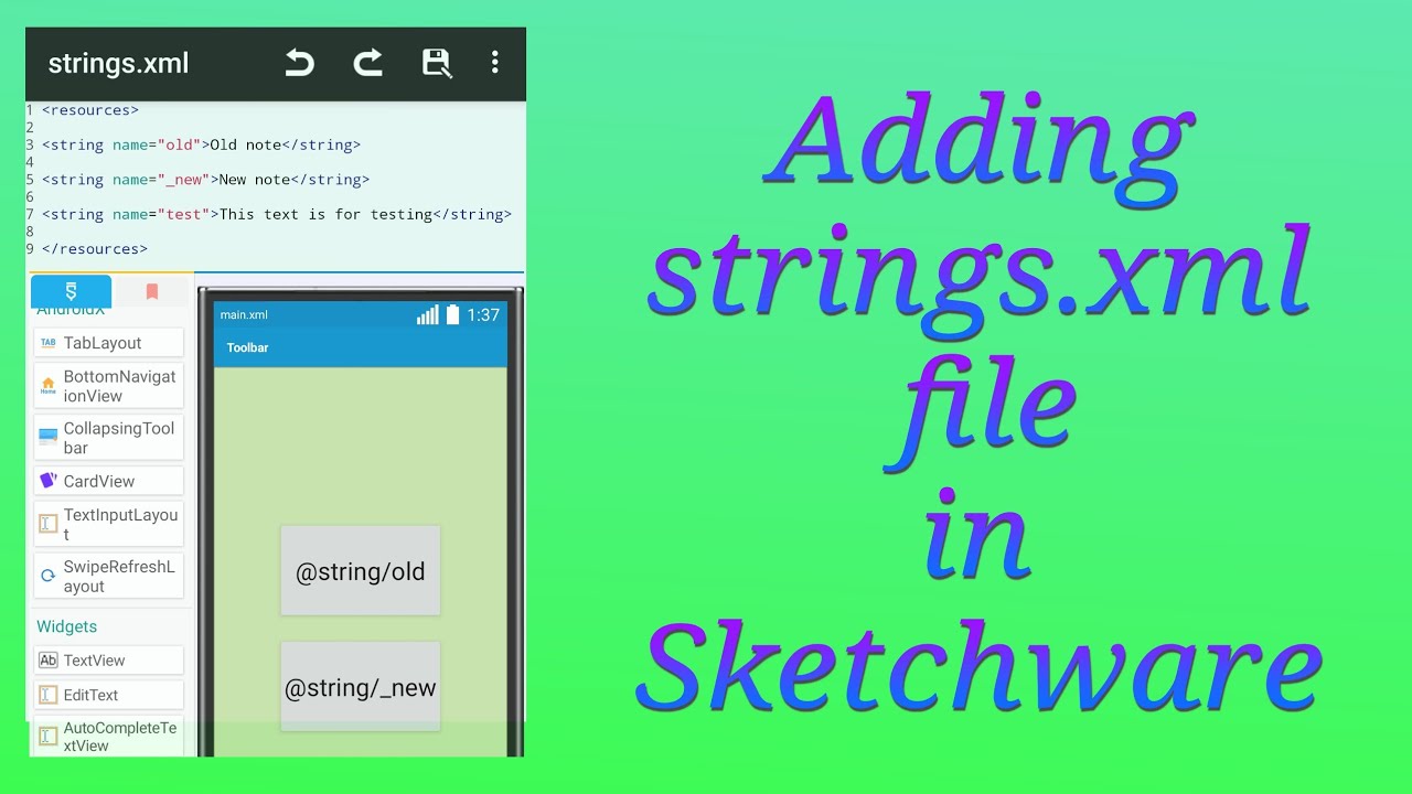 How to add strings.xml file to Sketchware project