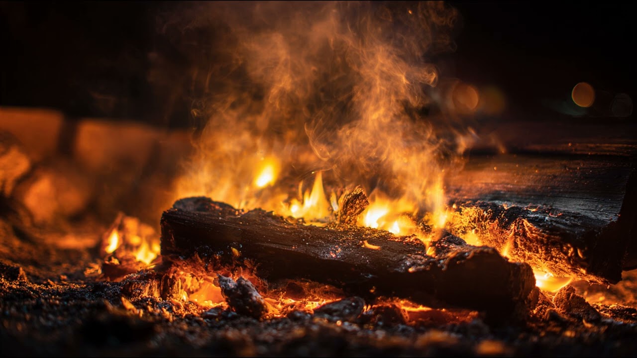 Slow Burning Log at Night 🔥 10 Hours of Crackling Fire Ambience