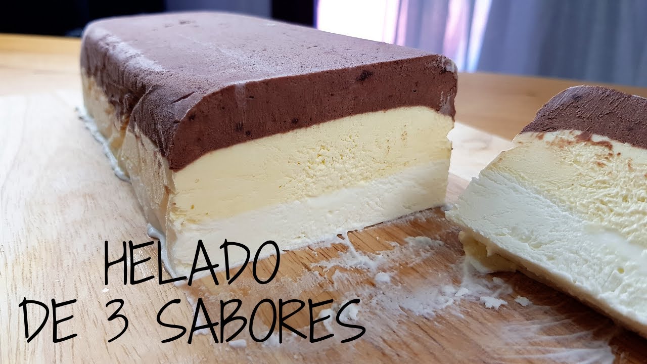 Como hacer Helado de 3 SABORES muy fácil y rápido de preparar. Torta helada de sabores diferentes