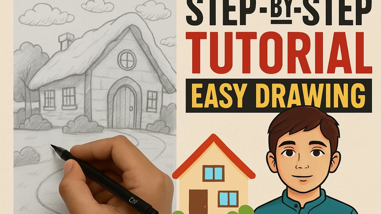 Easy House Drawing for Kids & Beginners | Step-by-Step Sketch Tutorial