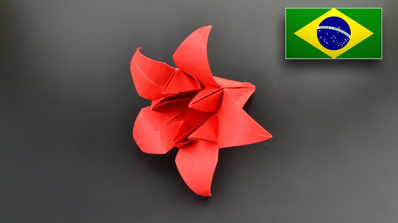Origami: Flor de Íris Pentagonal / Lírio - Instruções em Português BR