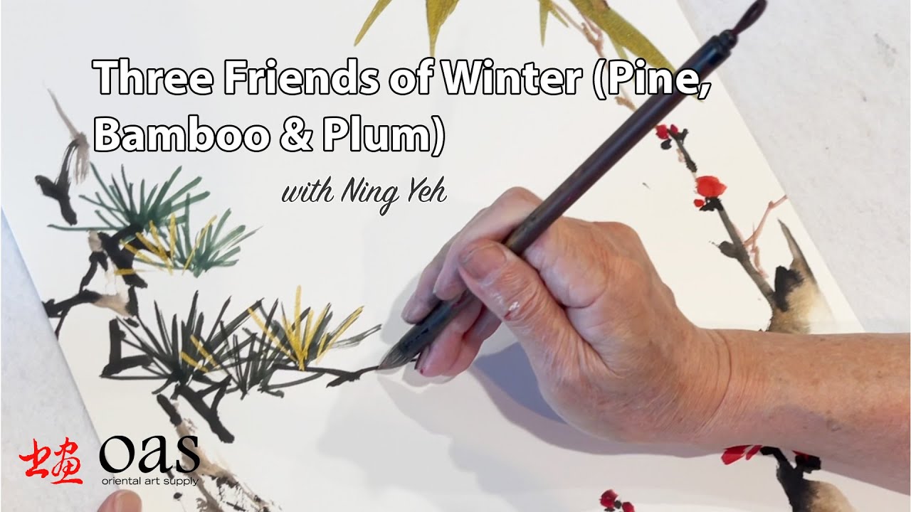 Chinese Painting Lesson - Three Friends of Winter (Pine, Plum, and Bamboo) by Ning Yeh