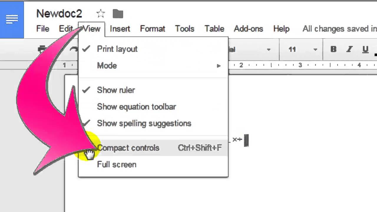 How to show menu bar in Google Docs