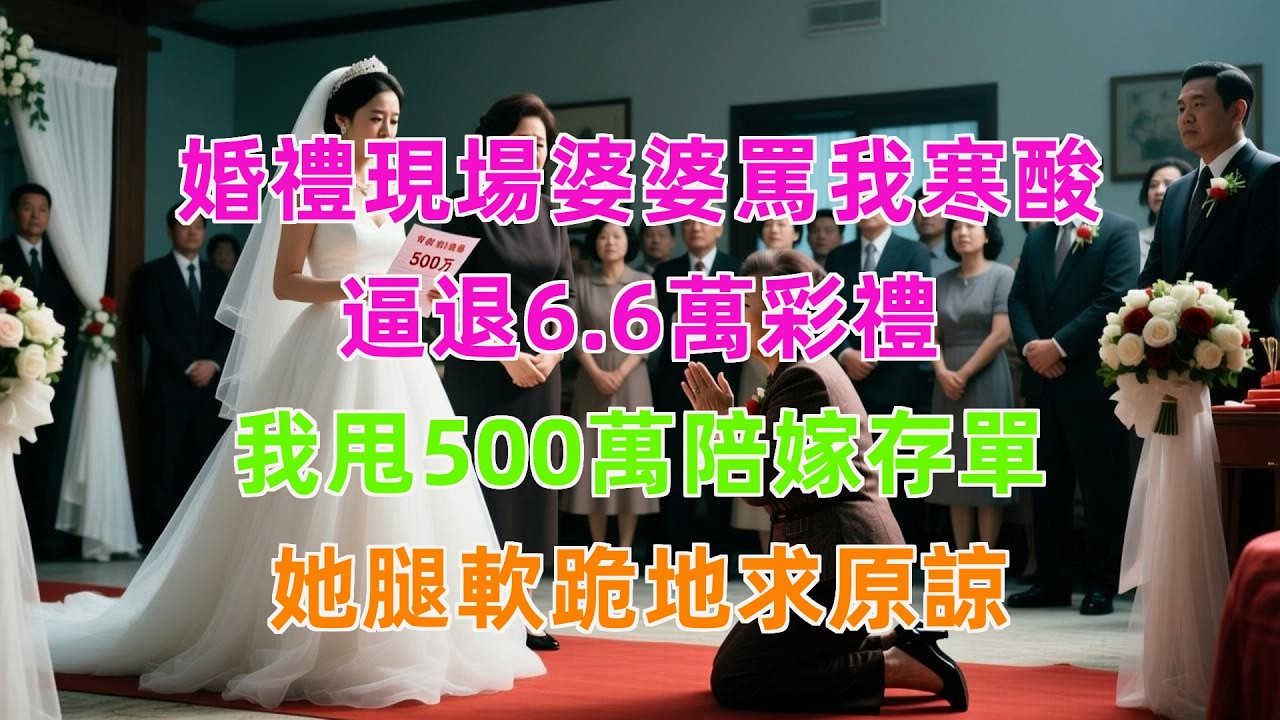 婚禮現場婆婆罵我寒酸，逼退6.6萬彩禮，我甩500萬陪嫁存單，她腿軟跪地求原諒！