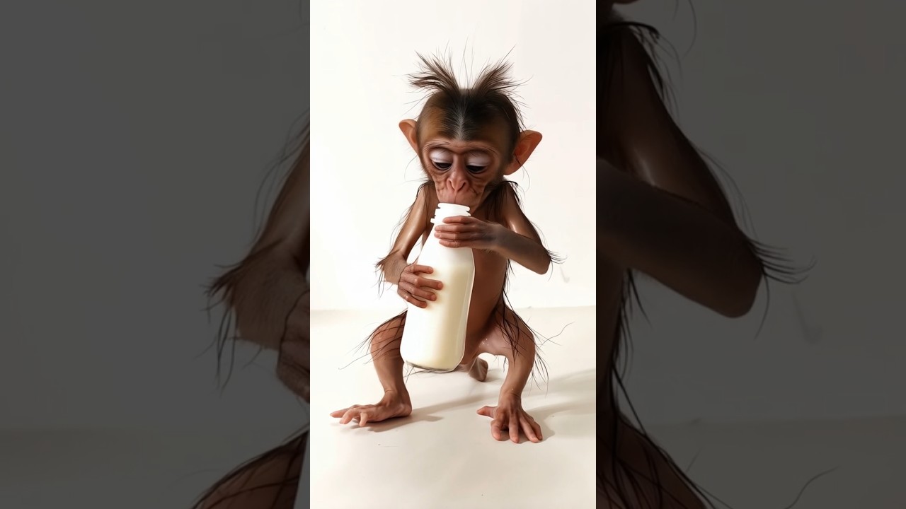 Cute baby monkey drinking the milk #cute #baby #babymonkey #viralvideo