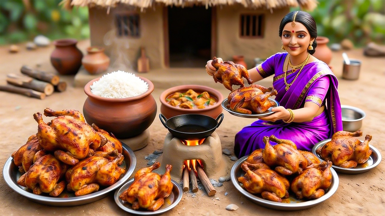 Miniature Doll massive full chicken roast Cooking ASMR | Indian Village Tiny Kitchen Story
