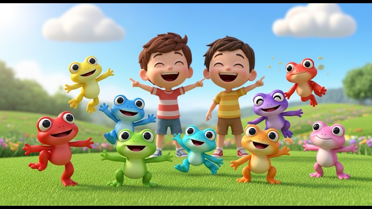 Eight Little Toy Frogs Hop Hop Hop | Counting & Animal Sounds Song for Kids