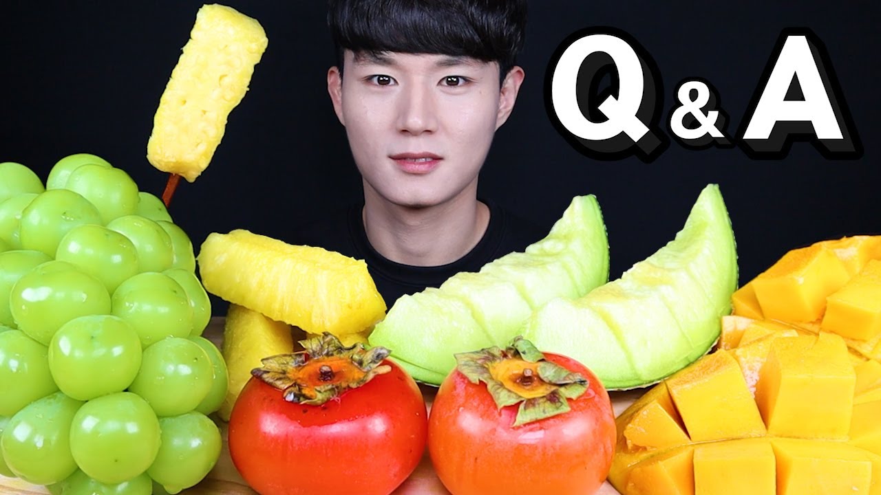 Q&A 2탄!! 여러가지 과일 먹방ASMR MUKBANG FRUIT (melon,mango,Shine Musket,poineapple) フルーツ eating sounds