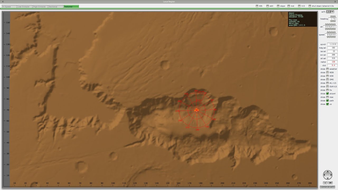 FlyOnMars -- VFR Flight Simulation: Hebes Chasma, -9700 MOLA