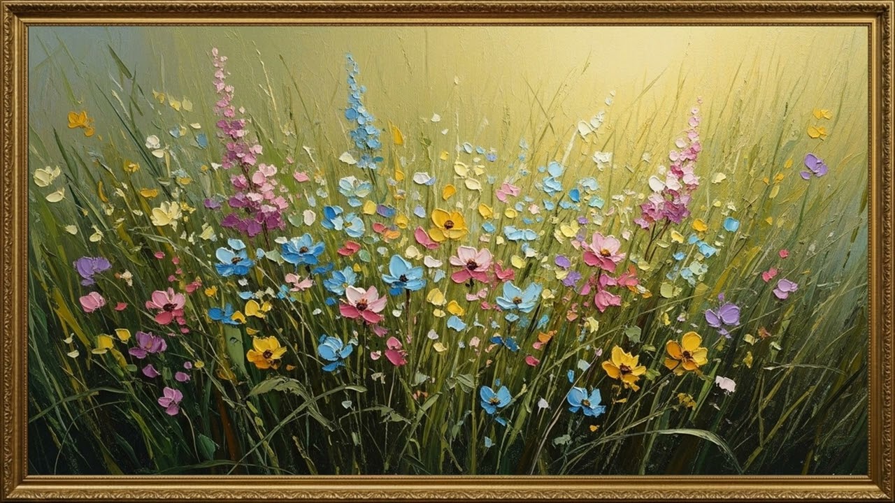 Soft Golden Floral Meadow 🎨 Old-World Oil Painting Art | 4K Ambient No Sound