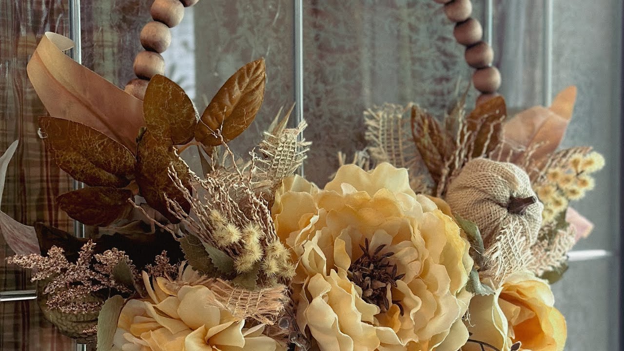 Wood Bead Fall Floral Wreath