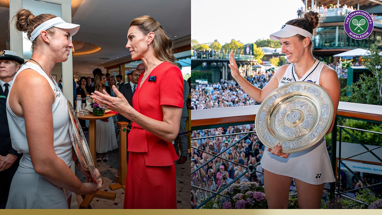 Champion Linda Noskova meets HRH The Princess of Wales & shows trophy to the fans | Wimbledon 2026