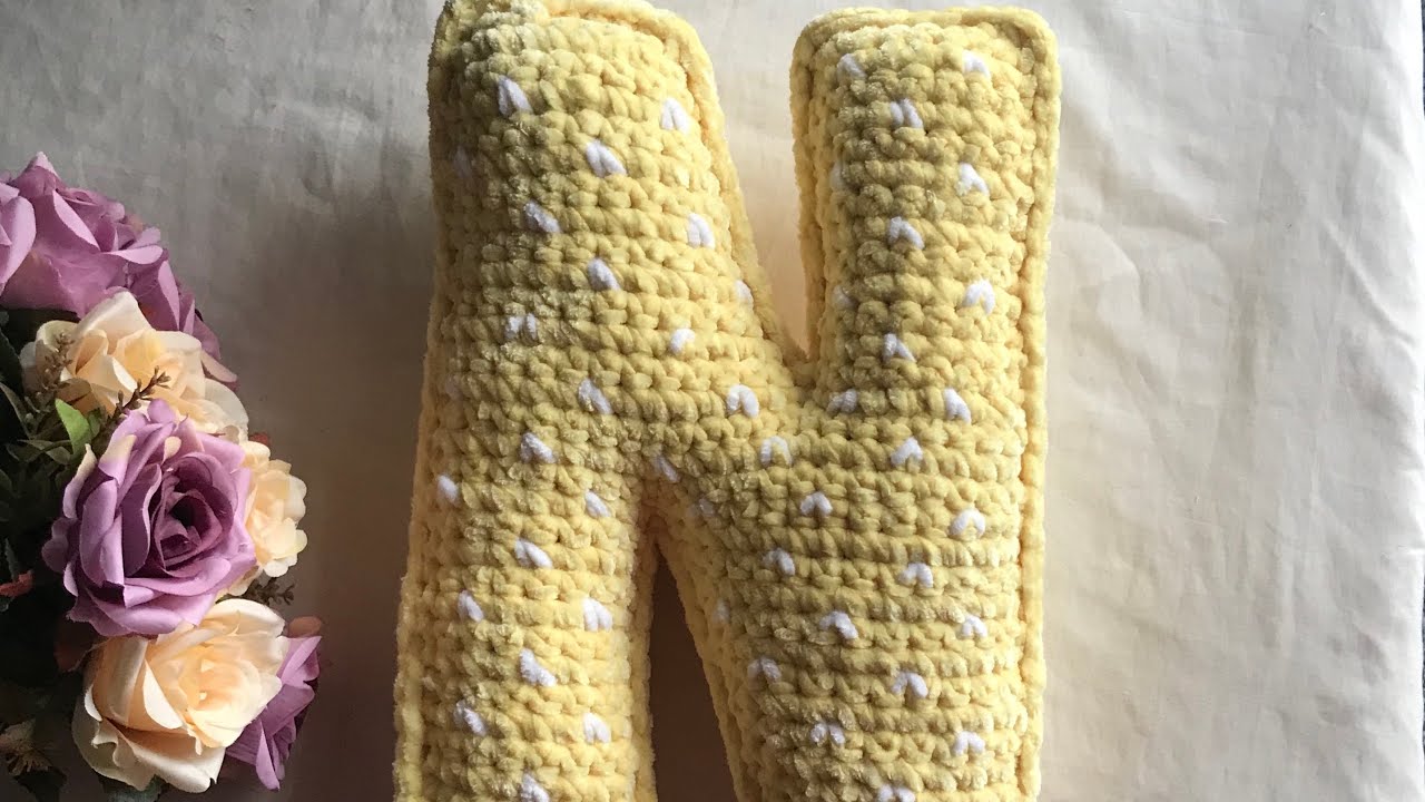 Crochet N letters 3D كروشيه : حرف ثلاثي الابعاد مع قلوب لطيفه N