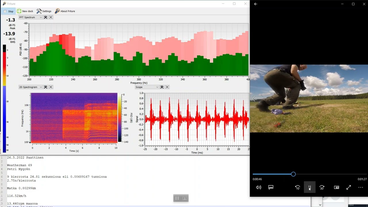 Audio analysis for C/L model RPM measurement using Friture