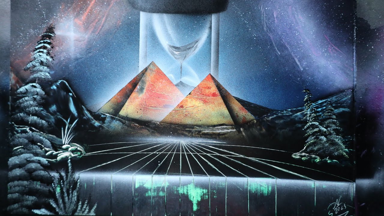 Hourglass and Pyramids Spray Paint Art